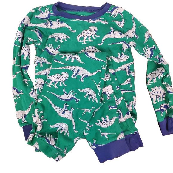 Carter's Boys Sleepwear 6/6A Green Navy Blue Snug Fit Dinosaur Print Pajama Set - Picture 1 of 5